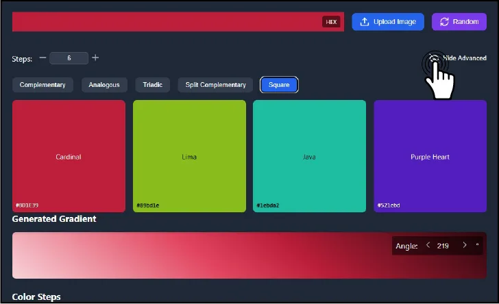 Color Harmony Selection Options (Complementary, Analogous, Triadic, etc.)