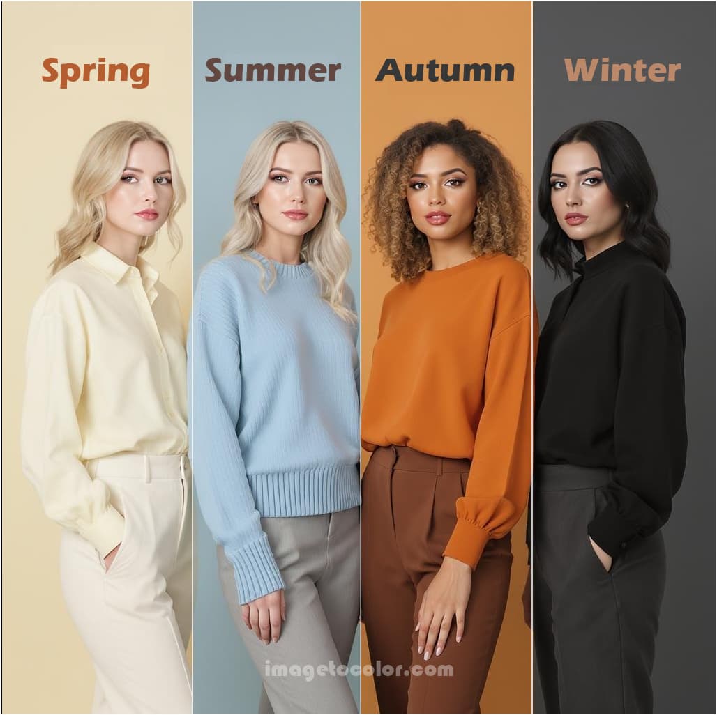 Four women representing different seasonal color palettes