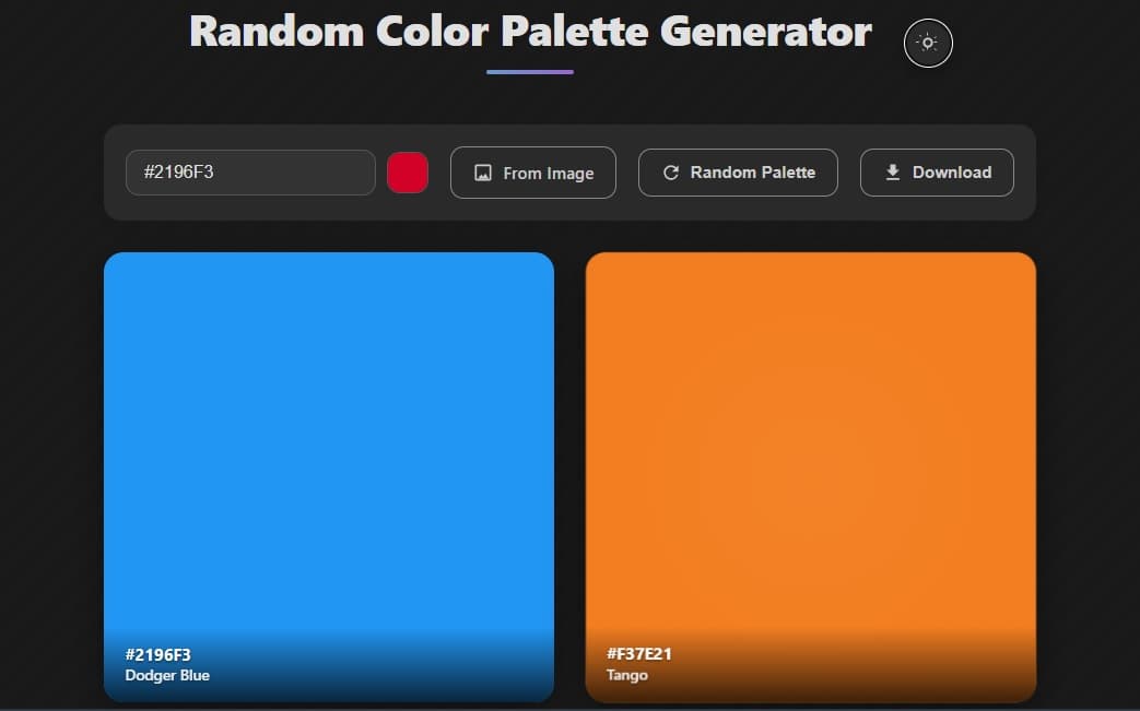 Example of a colorful palette generated by the Random Color Palette Generator