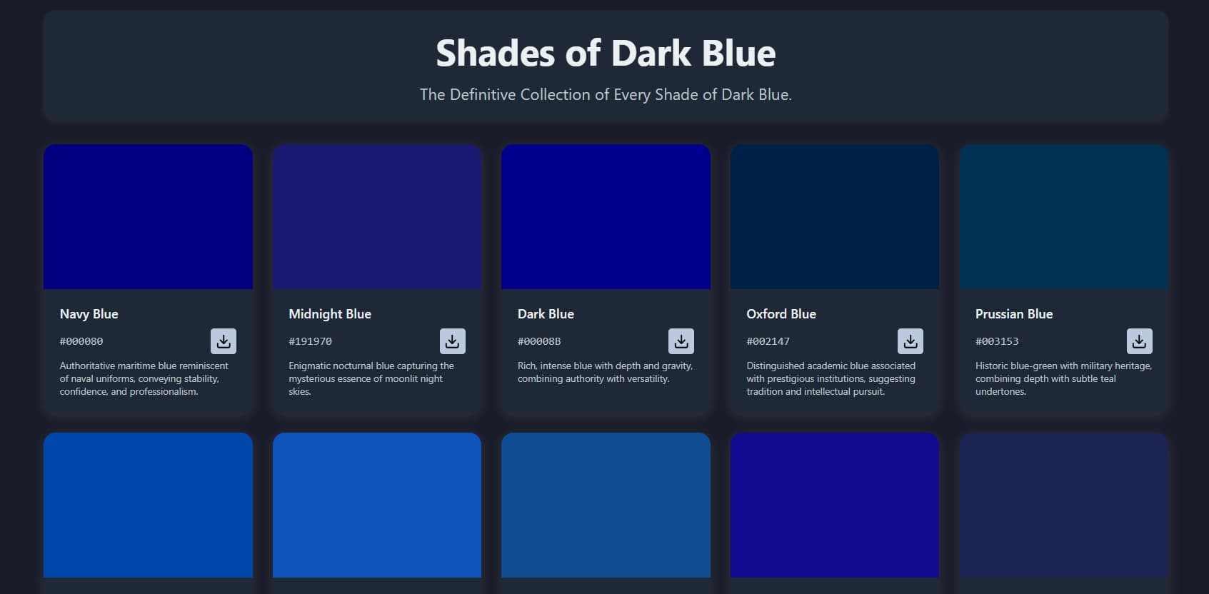 Different shades of dark blue 90 names meanings and hex codes 